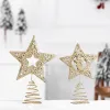 Glitter Christmas Tree Topper Adornos de estrellas de cinco puntas de Navidad Pine Cone Pentagram Topper Decor NaviDad Año Nuevo