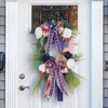 Decorative Flowers 4th Of July Wreath | Patriotic Bow Red Blue Stars And Stripes American For Indoor Outdoor Bunting