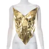 Women's Tanks Camis Sexy Strapless Metal Gold Crop Top Womens Sleeveless Tight Bra Tank Top 2023 Summer Night Dance Fairy Clothing J240409