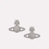 Designer Viviane Westwood 23 Spring/summer Hot Western Empress Dowager Full Diamond Saturn Earrings Female Classic Flat Planet Earrings Straight