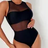 2023 Nieuw solide kleurperspectief Mesh Spicy Girl One Piece Bikini Beauty Back Treangle Hot Spring Swimsuit JT55