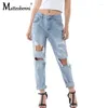 Jeans femminile 2024 Summer Woman High Waist Knee Rested Hole Pants Speed Street Denim Casual Straight Long Long