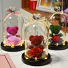 Fiori decorativi ghirlande eterne preservate rosa adorabile orsacchiotto nella cupola di vetro con il cuore a led mordellino decorazioni per la casa madre284w