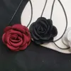 Coiffes Collier Camellia Chaîne de la clavicule Elegant Black Wax Wax Rope Collar Choker