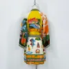 Damenkleid Wäsche Lapple Hals Langarm Tropical bedrucktes Hemd Mini Kleid