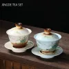 Vintage en céramique thé Tureen Paysage peint à la main Gaiwan Home Pottery Tea tasse Chine
