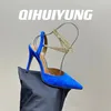 Sandales 2024 Qihuiying fait à la main à la main à la main à la cheville à lait pointu à talons hauts Stilettos femme plus taille zapatos de mujer