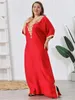 Taille plus taille vintage strassons brodés robes musulmanes femmes manches courtes surdimensionnées surdimensionnées de robe arabe au milieu-orient 240410