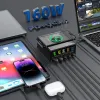 Hubs UTBvo 160W GAN USB Station de chargement 5port USB C Fast Charger Hub avec 15W Charge sans fil PD 65W USBC QC3.0 pour le téléphone portable du téléphone