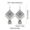 Ethnic Vintage Women's Square Jhumka Earrings Indian Jewelry Silver Color Tassel Dangling Earrings Turquoises Turkey Jewelry