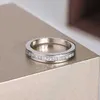 حلقات النطاق 925 Sterling Silver Double Row Zircon Micro inlaid Ring Frasnable Wedding Diamond Ring Set Zircon Cain Ring J240410