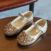 Sneakers Jgvikoto Mary Janes Girls Shoes with Rhinestone Fashion Princess Sweet Antiskid Soft Children's Flats Kids Glitter Party Shoes