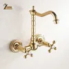 ZGRK 360 Swivel mässing Badrum Golden Basin Sink Mix Tap Bathtub Dual Handtag Väggmonterad kök Basin Sink Mixer Facet