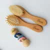 Wooden Custom Name Baby Care Hair Brush Pure Natural Wool Baby Rattle Teethers Set Newborn Massager Shower and Registry Gift