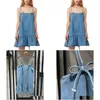 Basic Casual Dresses Spring 2024 Women Back Letter Embroidery Dress Bowknot Cotton Ladies Solid Color Ruffle Sleeveless Denim Drop Del Dhrvc