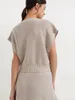 Women Tanks Tops Spring Pearl V-neck brunello Linen Vests Black White and Brown