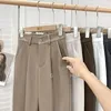 Pantalon féminin mode élastique haute taille femmes 2024 printemps décontracté lâche solide pantalon droit de bureau dames travail