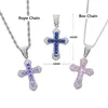 Iced Out Bling Cross Netlace Netclace Silver Color Rectangle CZ Clic Zirconia Blue Pink Charm Hip Hop Men Jewelry 240409