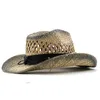Hollow Straw Hat Straw Cowboy Hats Western Beach Felt Sunhats Party Cap för Man Women 3Colors Summer Jazz Straw Hat 240322