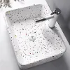 Vit badrumsvaskar moderna hushåll tvättställen terrazzo keramisk tvätt diskbänk nordik ovanför bänkskåp toalettbänk diskbänk