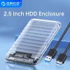 Enclosure ORICO 2.5'' HDD Enclosure Transparent SATA to USB3.0 / TypeC Hard Drive Case Tool Free External HDD Enclosure for PC Laptop SSD