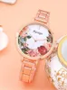 Wristwatches 3PCs Women's Fashion Flower Plant Round Steel Band Quartz Watch Diamond Star Bracelet Combination Set