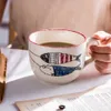 Tasse de café vintage tasse de caricatures japonais uniques tasses en céramique, 500 ml de petit-déjeuner peint à la main cadeau créatif pour amis