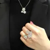 High End Vancefe Brand Designer Rings for Women V Lotus Pure Silver 925 Silver Full Diamond Ring with Platinum Style Simple Senior Brand Logo Designer Jewelry