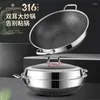 PANS 40cm wok pan 316 en acier inoxydable non bâton de cuisson domestique pots de friture et gaz de cuisinière à induction universelle