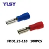 2,8 mm isolerade krimpterminaler Manlig kvinnlig MDD FDD FDFD 1.25-110 Elektrisk trådkabelanslutning Ferlar 0,5-1,5 mm² 100 st