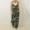 Kolsuz Tulum Kadınları Yaz Boho Çiçek Geniş Bacak Uzun Pantolon Bayanlar Strapt Plus Boyutu Sıradan Gevşek Plaj Pantolonları 240410