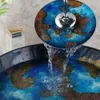 KEMAIDI Artist Design Bathroom Lavatory Basin Sink Tempered Glass Washbasin Vessel Bowl Hand Painting Finish Brass Faucets