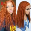 Hairugo Ginger Orange Kinky Curly Perk 4x4 Spetsstängning Mänskliga hår peruker med babyhår remy förplukted spetsstängning peruk för kvinnor