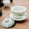 180ml Jingdezhen Landscape Ceramic Gaiwan Cup peint à la main Tureen Chinese Retro Tea set ACCESSOIRES THE Cérémonie