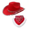 Santa Party Christmas Luminous Cowboy Hat Western Red Felt Hats Wide Brim Cowgirl For Women Men Drop 240410