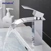 ROVATE Bathroom Basin Faucet Waterfall Deck Mounted Cold and Hot Water Mixer Tap Brass Chrome Vanity Vessel Sink Crane