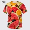 Män och kvinnor 3D Kort ärm Strawberry Spoof Fun Realistic Food Strawberry Food Tee Shirt Summer Casual T-shirt