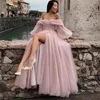 Party Dresses Charming Boat Neck Off Shoulder Sequined Glitter High Slit Formal Evening Tulle Sweep Train 2024 Ball Prom Clows