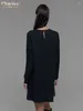 Casual Dresses Clacive Loose Black Women'S Dress 2024 Fashion O-Neck Long Sleeve Office Lady Mini Elegant Simple Female