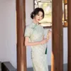 Nieuwe Chinese stijl Green Lace Cheongsam 2024 Nieuwe temperament jong meisje verbeterde kleding lage spleet zomer