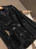 Spring herfst zwarte pailletten tweedelige broek sets met lange mouwen gekotte lapel panelen blazers top + flare broek broek set 2-delige pakken o4m212621