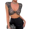 Ins Summer Bikini Mesh Flash Diamond Womens T-shirt Top XY21625 DNCT