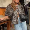 Mulheres camisas de leopardo Streetwear 2024 Primavera Summer Summer manga laço de laço para cima Pullover casual o pescoço chique hollow out tops soltos 240410