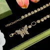 G Gold Butterfly Diamond Crystal Aço inoxidável letra dupla gargantilha de pingente de colar de jóias de corrente