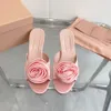 Designer Women Sandals Luxury Rose Satin Slippers Fashionable Elegant Sexy Slim High Heels Size 35-41