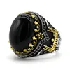 Nieuwe zwarte natuurlijke agaat Stone Ring 925 Echte zilveren herenring kasteel kalkoen Constantinopel Vintage Signet Ring Gift Wedding Luck