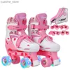 Inline rolschaatsen Pas Kids Inline Roller Skate Shoes Set ABEC-7 Skating 4 Wheels Beginner Boy Girl Flash Shoes Child 2 In 1 Skates Sneakers Y240410