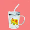 Wine Glasses Animal Series Breakfast Cups Children Scale Creative Cartoon Straw Glass Cute Household Heat-resistant Milk Mugs Wth Lids