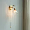 Wall Lamp Nordic LED Bathroom Mirror Light Fixture Pull Chain Switch Home Lighting Copper Glass Nodern