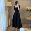 Urban Sexy Dresses Party Elegant Annual Meeting Dress S Women Basic Square Neck Chic French Design Style Black White Long Maxi Drop De Dheli